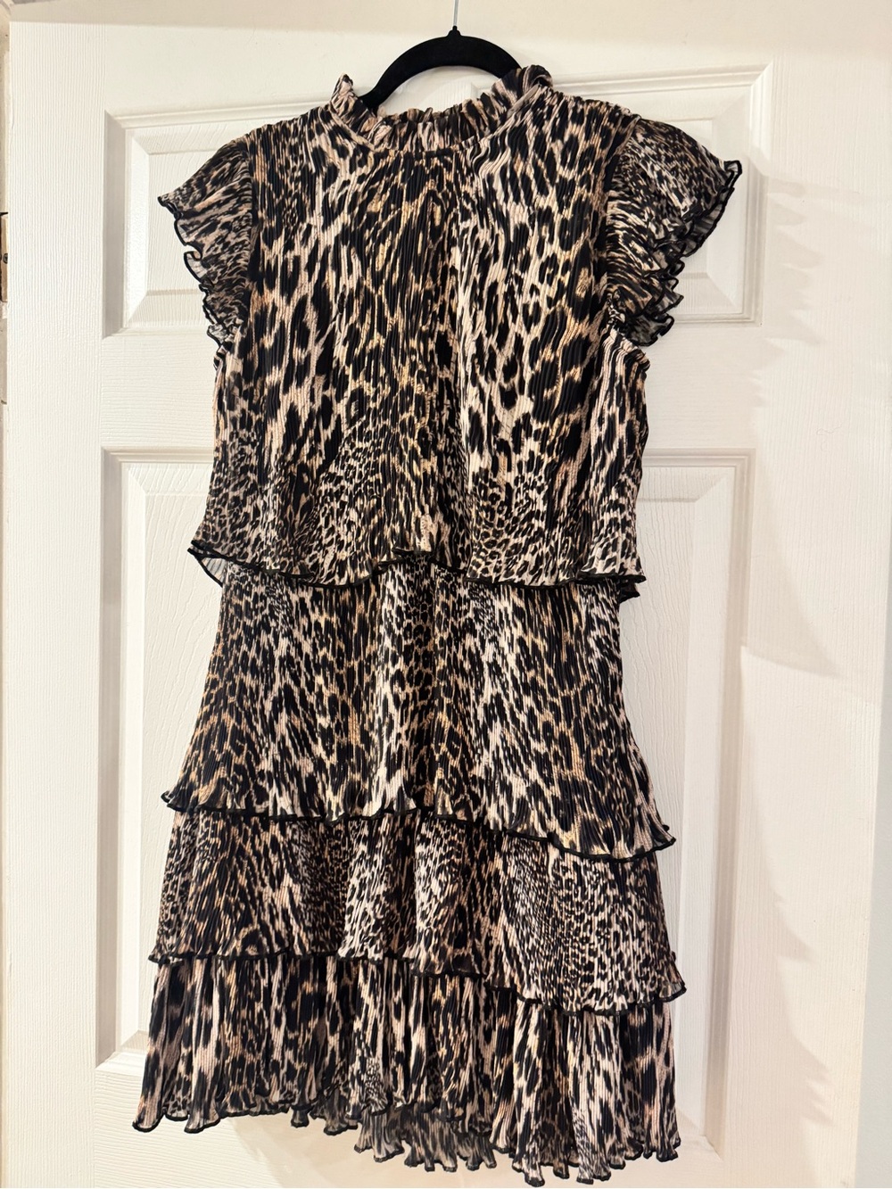 All Saints Leopard-Print Tiered Mini Dress in Black and Cream - Picture 2 of 5